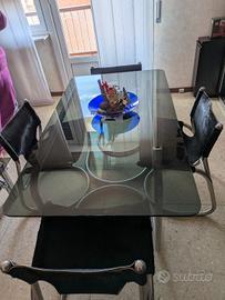 tavolo da pranzo in vetro Con 4 Sedie pelle