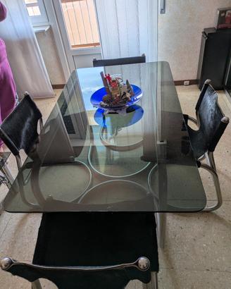 tavolo da pranzo in vetro Con 4 Sedie pelle