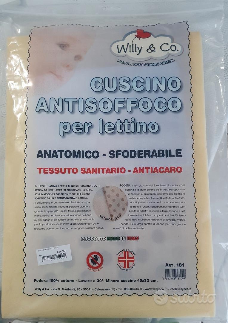 CUSCINO ANTISOFFOCO ANTIACARO PER LETTINO BAMBINO NEONATO SFODERABILE