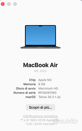MacBook Air M2 del 2022 colore “Mezzanotte”