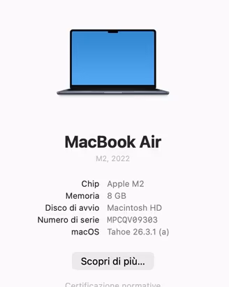MacBook Air M2 del 2022 colore “Mezzanotte”