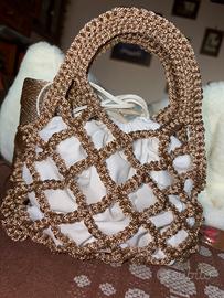 Borsa all’uncinetto a rete con sacchetto interno