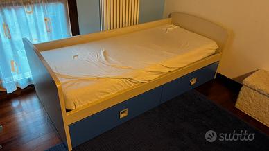 Letto singolo + doghe, + materasso + 2 cassettoni