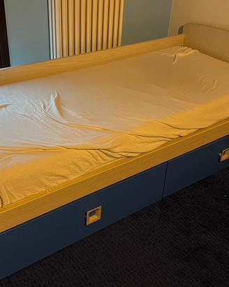 Letto singolo + doghe, + 2 cassettoni