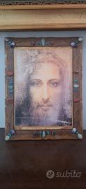 Quadro volto di Cristo con cornice in legno