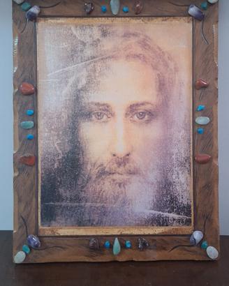 Quadro volto di Cristo con cornice in legno