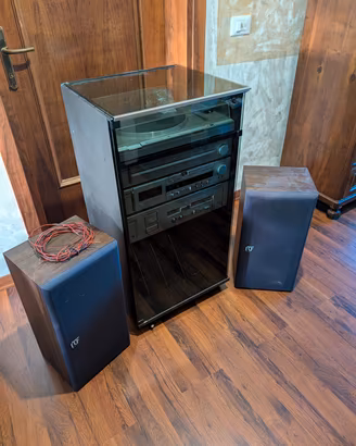Impianto Hi-Fi Vintage Akai con mobile e casse RCF