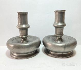 Coppia di Antichi Candelieri in peltro da tavolo