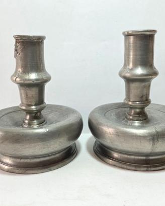 Coppia di Antichi Candelieri in peltro da tavolo