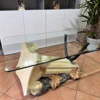 Tavolino da salotto in vetro con base decorativa