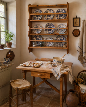 tavolo dolci + piattaia in legno massello