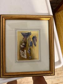 Quadretto vintage marina barche foglia oro 25x22