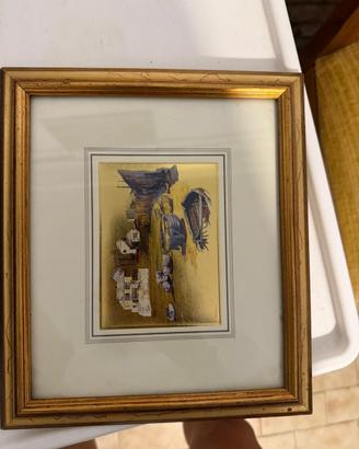 Quadretto vintage marina barche foglia oro 25x22