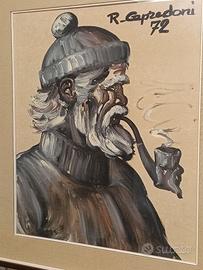 Renzo Capredoni opera ad olio del '72 Pescatore