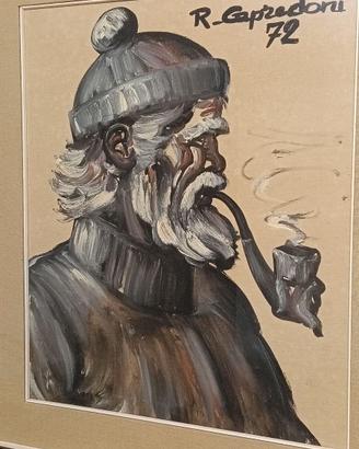 Renzo Capredoni opera ad olio del '72 Pescatore