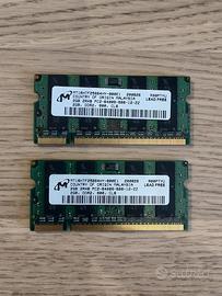 Due Moduli di RAM SODIMM 2GB DDR2 800Mhz