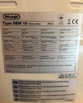 Deumidificatore DeLonghi Type DEM 10