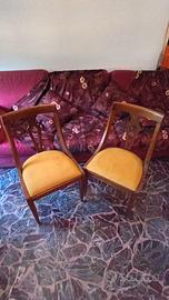 Coppia sedie a pozzetto legno e tessuto ocra