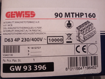 Magnetotermico trifase 4p D63A Gewiss 93396 10kA