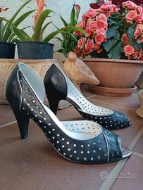 sandali tacchi pelle nera punta aperta 37 Miss60