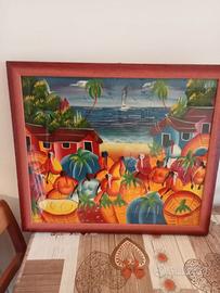 Quadro pittura acrilica, tema :  Villaggio African