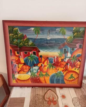 Quadro pittura acrilica, tema :  Villaggio African