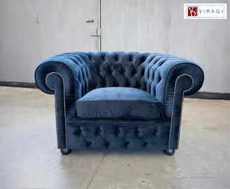 Poltrona Chesterfield Capitonné in velluto e pelle