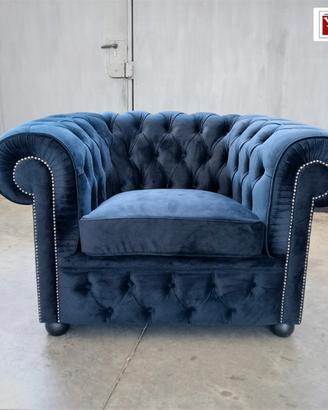Poltrona Chesterfield Capitonné in velluto e pelle
