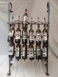 Carrello portabottiglie antico in ferro battuto 