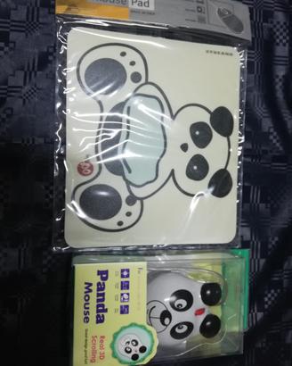 mouse e tappetino coordinato a forma di panda 