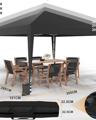 GAZEBO PIEGHEVOLE 3×3 NERO 