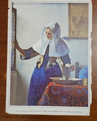 Antica Stampa DAMA ALLA FINESTRA Vermeer 26x36 