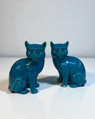 Paio di gatti in porcellana turchese – Cina, 1870