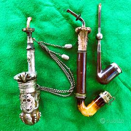 Tre Antiche Pipe inserti in Argento