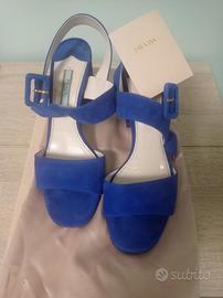 SANDALI " PRADA " BLU CINA SCAMOSCIATI.