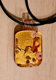 Ciondolo in vetro di Murano color Oro e Rosso