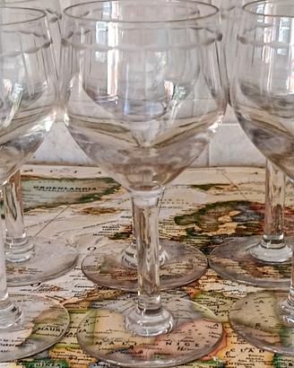 Set vintage 6 bicchieri vini rossi in vetro inciso