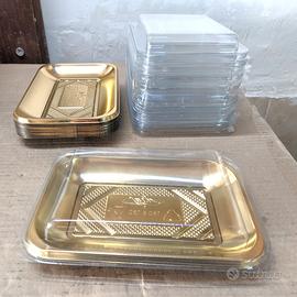 22pz Vassoi dorati portadolci 16 pz coperchi