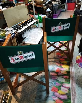 Coppia Sedie in Legno e Tela Birra San Miguel