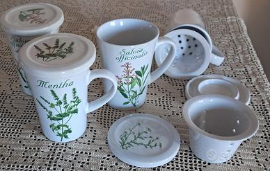 set 4 tazze tisaniera ceramica