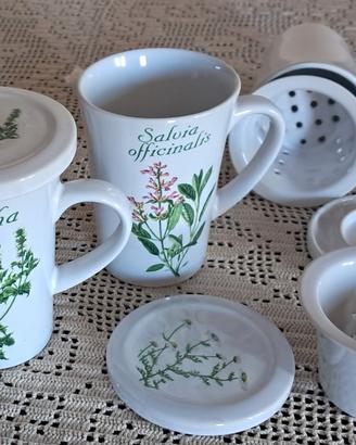 set 4 tazze tisaniera ceramica