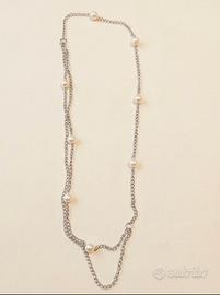 Collana Girocollo Doppia Catena con Perle 