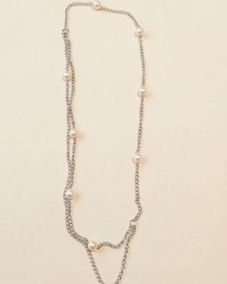 Collana Girocollo Doppia Catena con Perle 