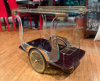 Carrello bar vintage anni 70 in vetro e ottone