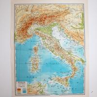 cartina geografica scolastica Italia 1960 vintage