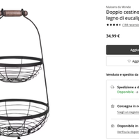 Doppio cestino in metallo nero e legno di eucalipt