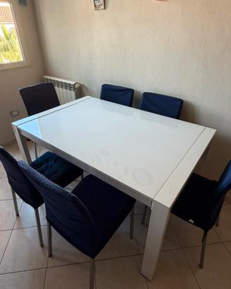Tavolo rettangolare allungabile con 6 sedie
