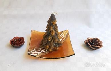Centrotavola quadrato vetro ambrato/bronzo Abete🎄
