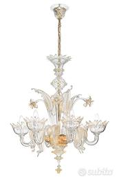 Lampadario in vetro di Murano cristallo oro 5 luci