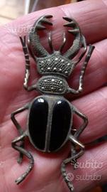 Spilla anni 20 in Argento Onice e Zaffiri Neri